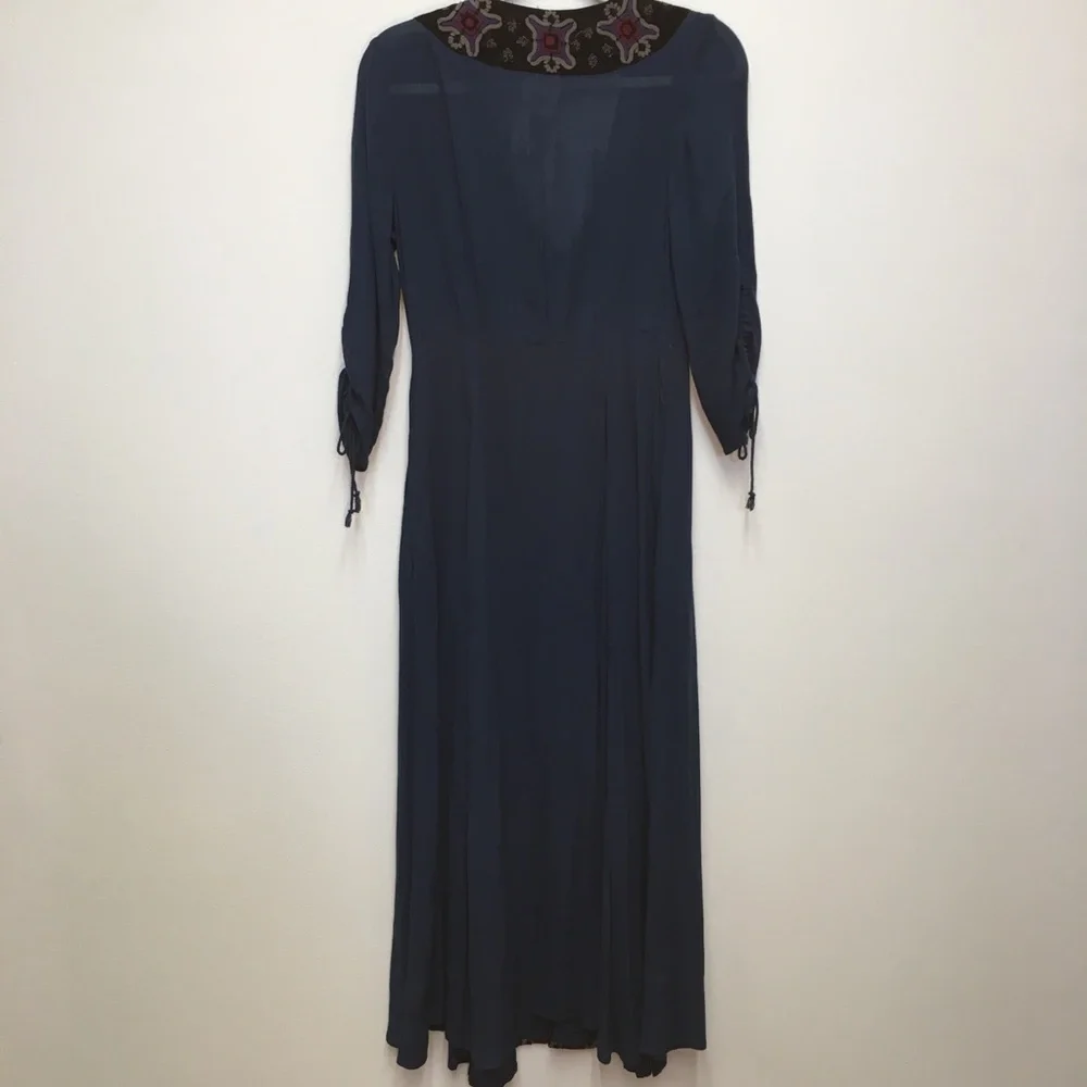 Free People Embroidered Midi Dress 4 Blue Boho Festival Renaissance Fairy